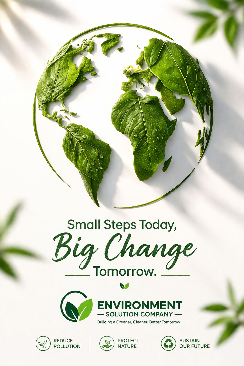 The text reads "Small Steps Today, Big Change Tomorrow," the Environment Solution Company